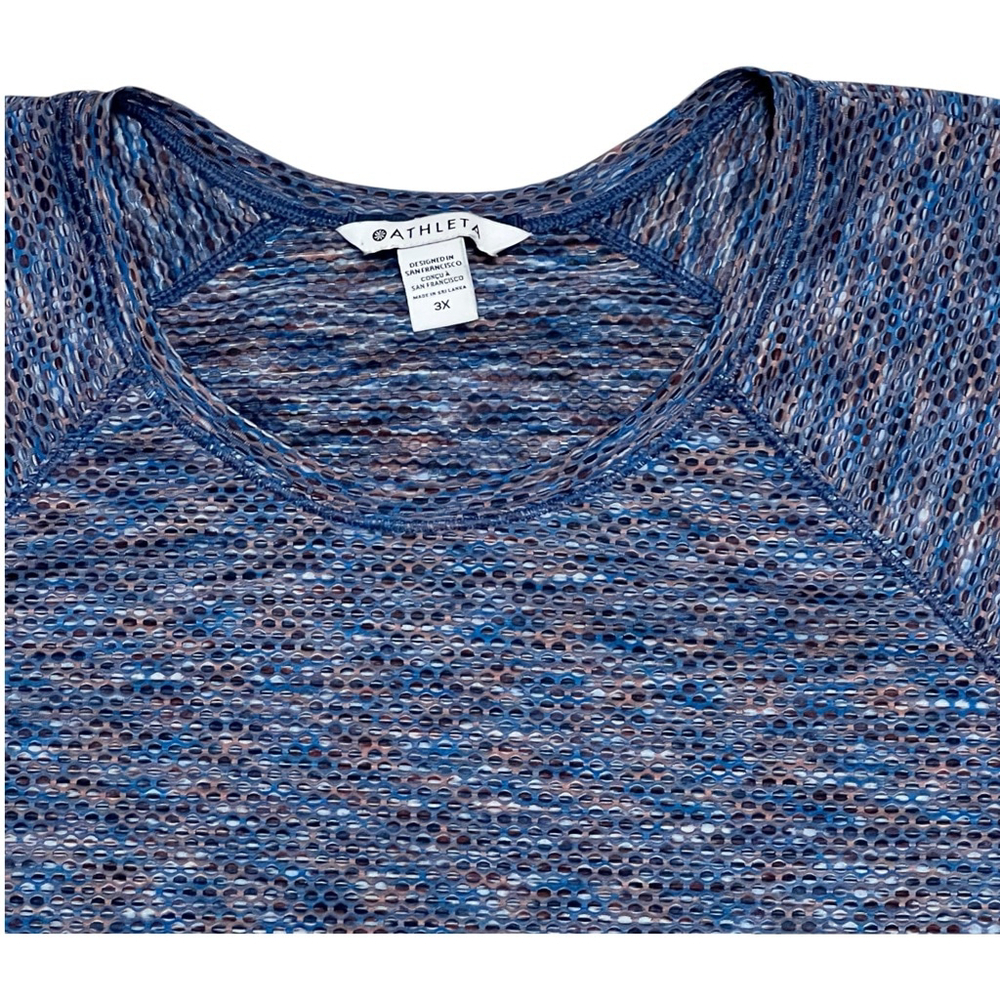 Athleta Women’s 3X Short Sleeve Raglan Active Top Blue Multicolor Textured - Picture 6 of 7